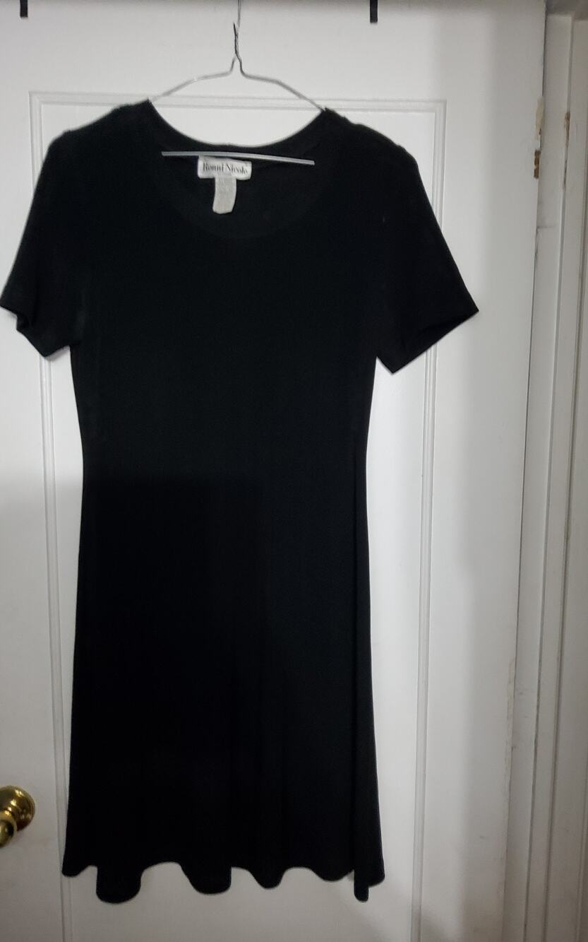 Ronni Nicole by Ouida Black Vintage Knit Shrt Sleeve A-Line Dress Women Size 12
